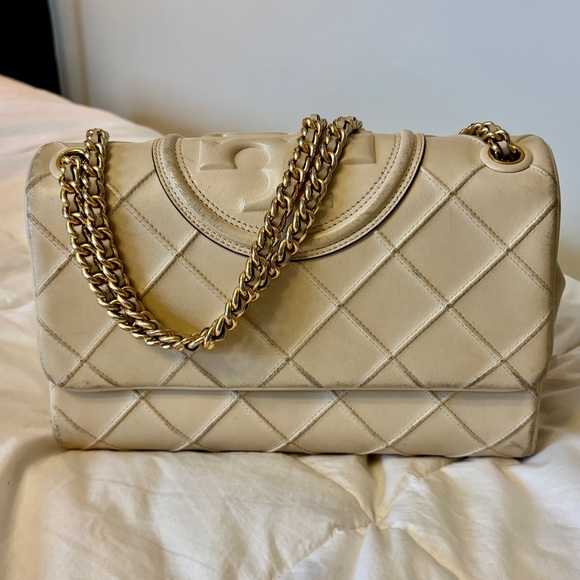 Tory Burch Fleming Used Soft Flap Fleming Bag in New Cream w/ Dust Bag Included - Picture 5 of 12